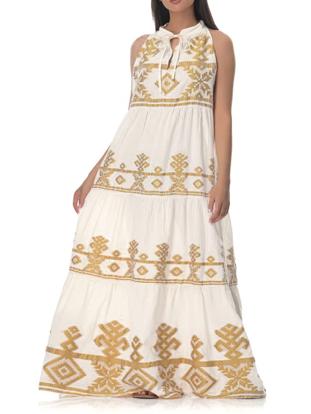 JohnP. Long maxi, ruffled Dress with unique embroidery detailing  oversized S/M